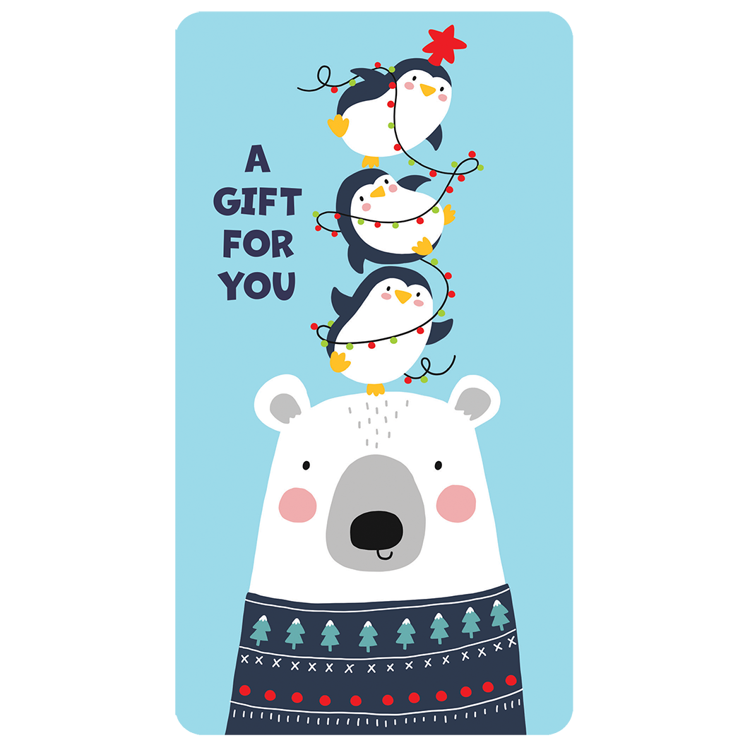 Polar Bear With Three Penguins Christmas Card Money Holder